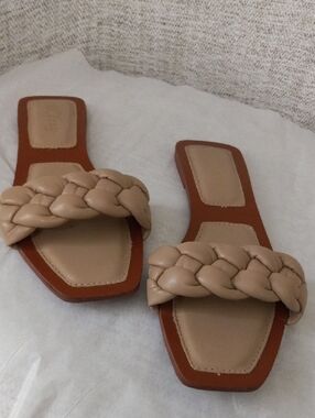 Women's Braided Slide Mules in Tan - Minimal Slip-On Style